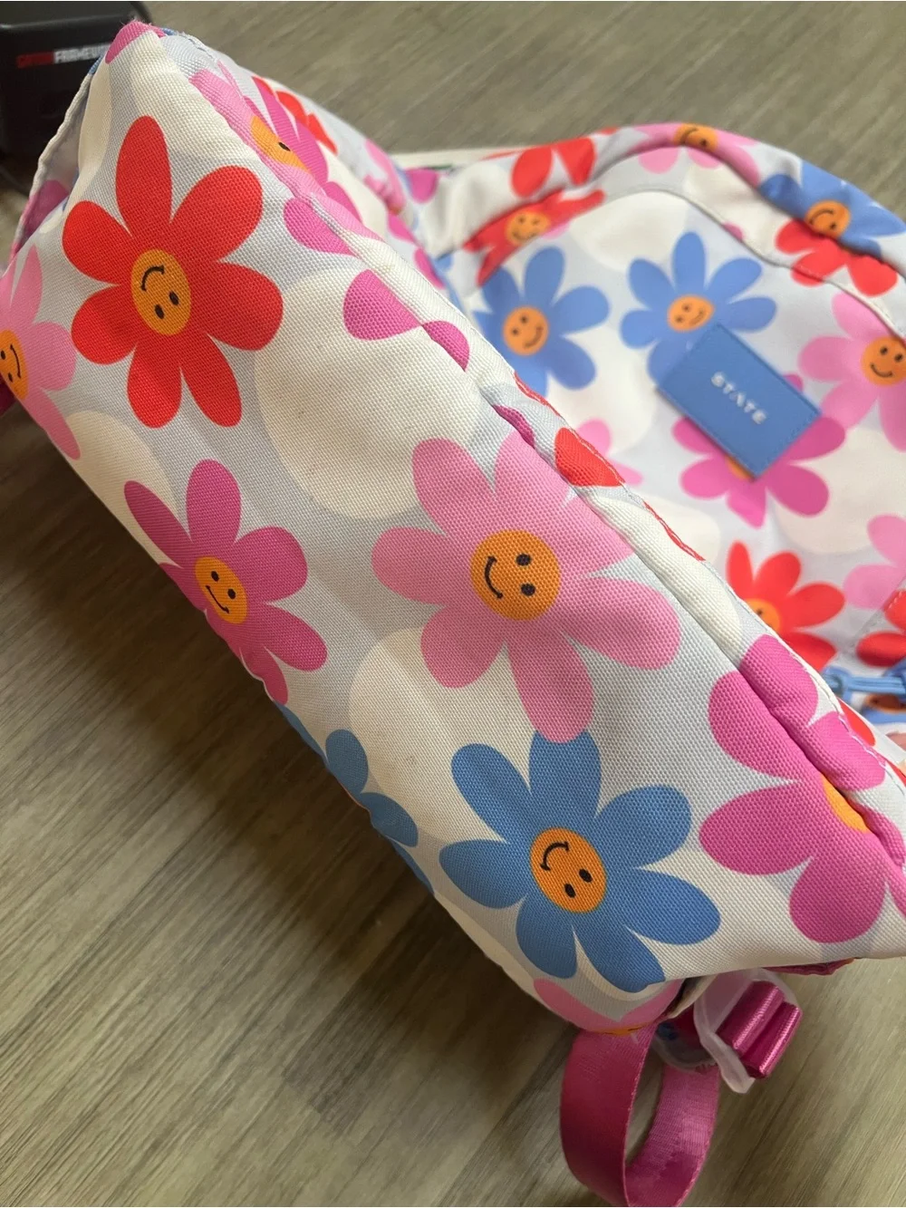STATE Kids Backpack with Smiling Floral Print — Pink, Blue & Red